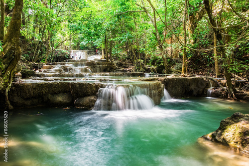 Fototapeta Naklejka Na Ścianę i Meble -  Waterfall tropical rain forest at huai mae khamin national park,kanchanaburi, thailand