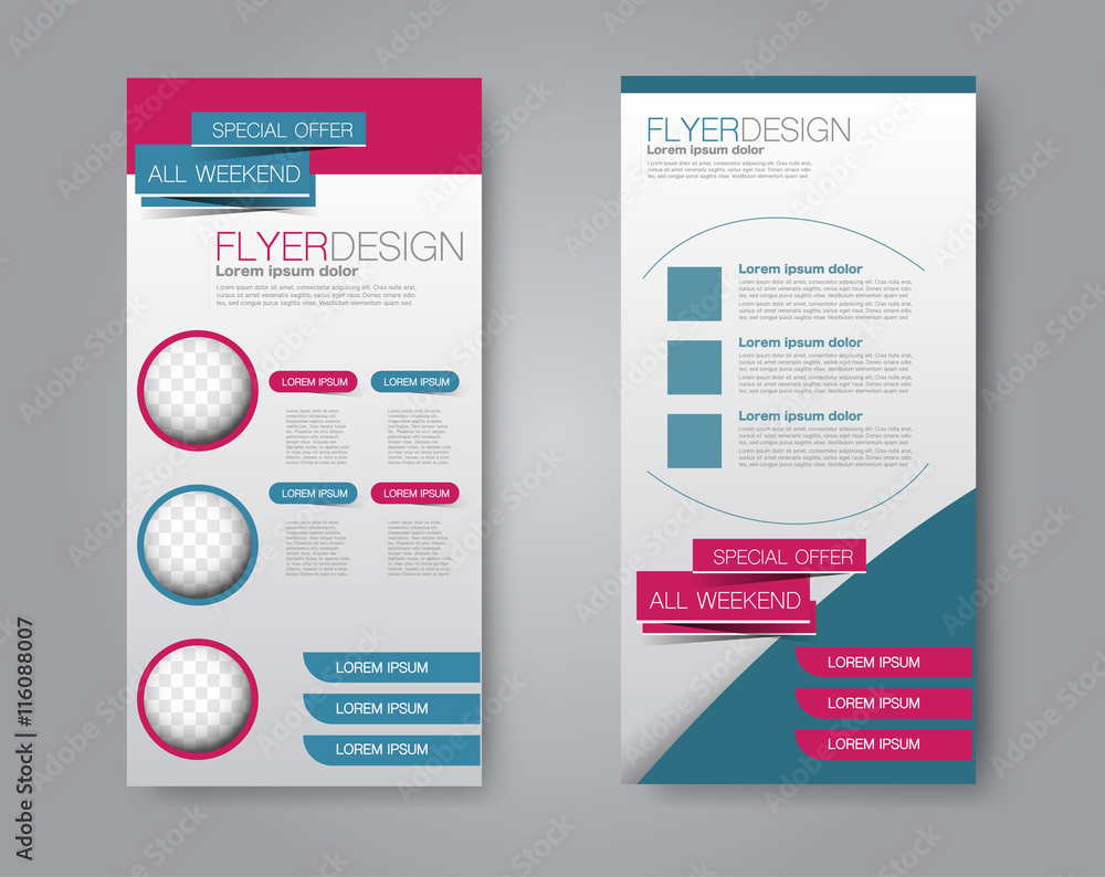 Vector flyer and leaflet design. Set of two side brochure templates. Blue and pink color. Vector flyer and leaflet design. Set of two side brochure templates. Blue and pink color.