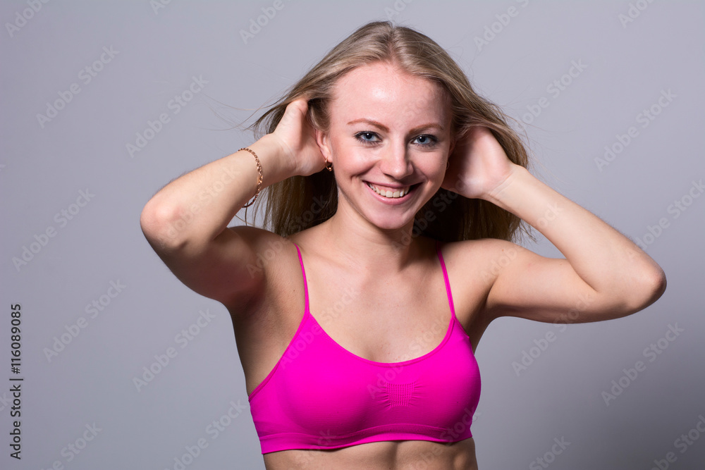 Portrait of a smiling pretty girl shaping. Portrait of a smiling pretty girl shaping.