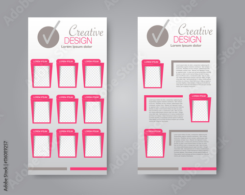 Vector flyer and leaflet design. Set of two side brochure templates. Pink color.
