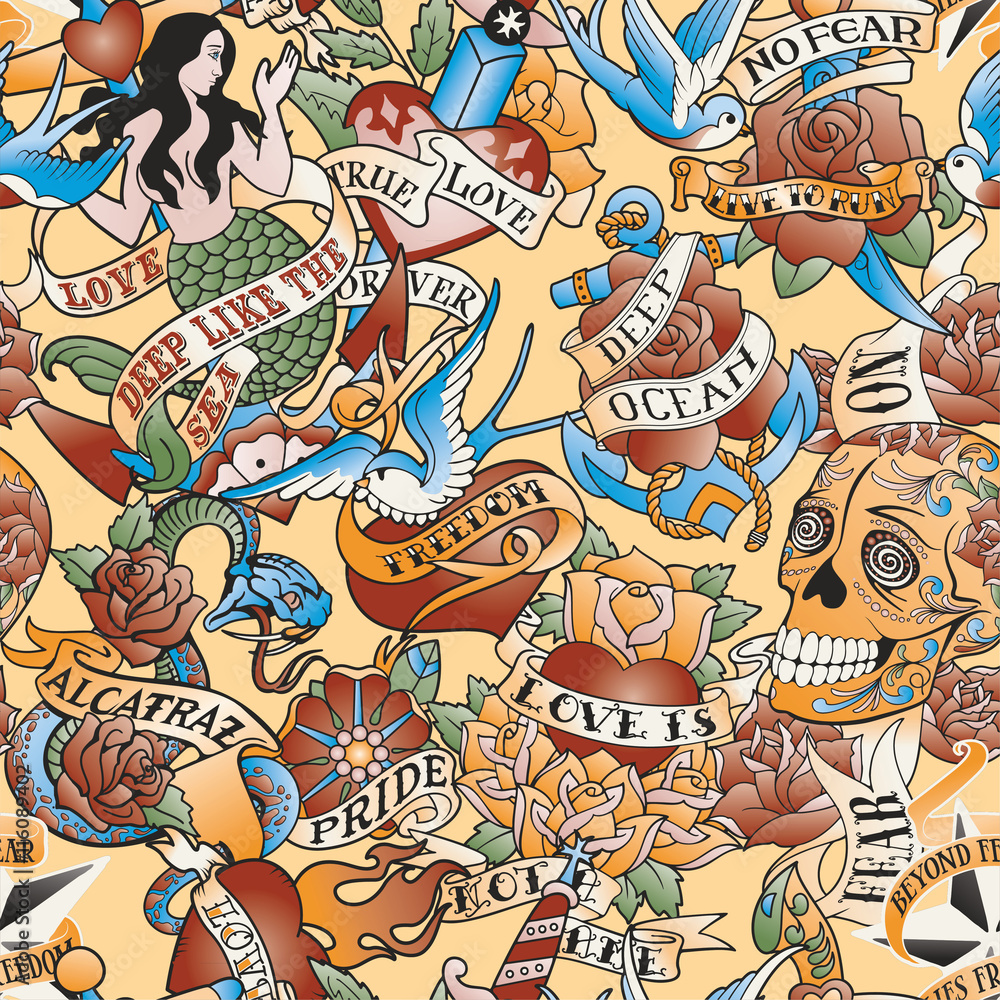 Tattoo old school style vector seamless pattern Tattoo old school style vector seamless pattern
