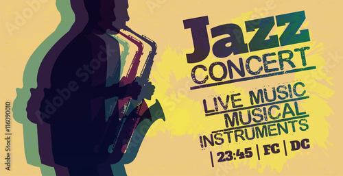 Jazz blues music concert, poster background template. Vector design poster.