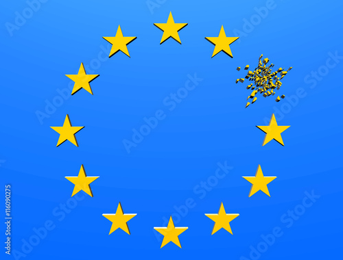 EU star flag with one star disintegrating after Brexit