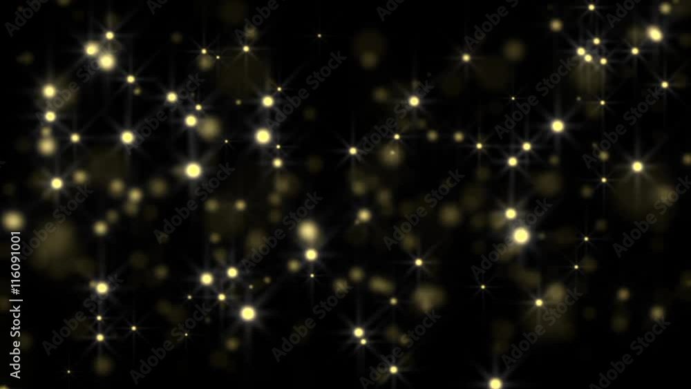 Golden glowing star particle in random direction 3D render abstract background animation motion graphic with copy space on black background Golden glowing star particle in random direction 3D render abstract background animation motion graphic with copy space on black background