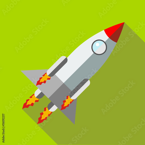 Rocket launch icon in flat style icon in flat style on a green background