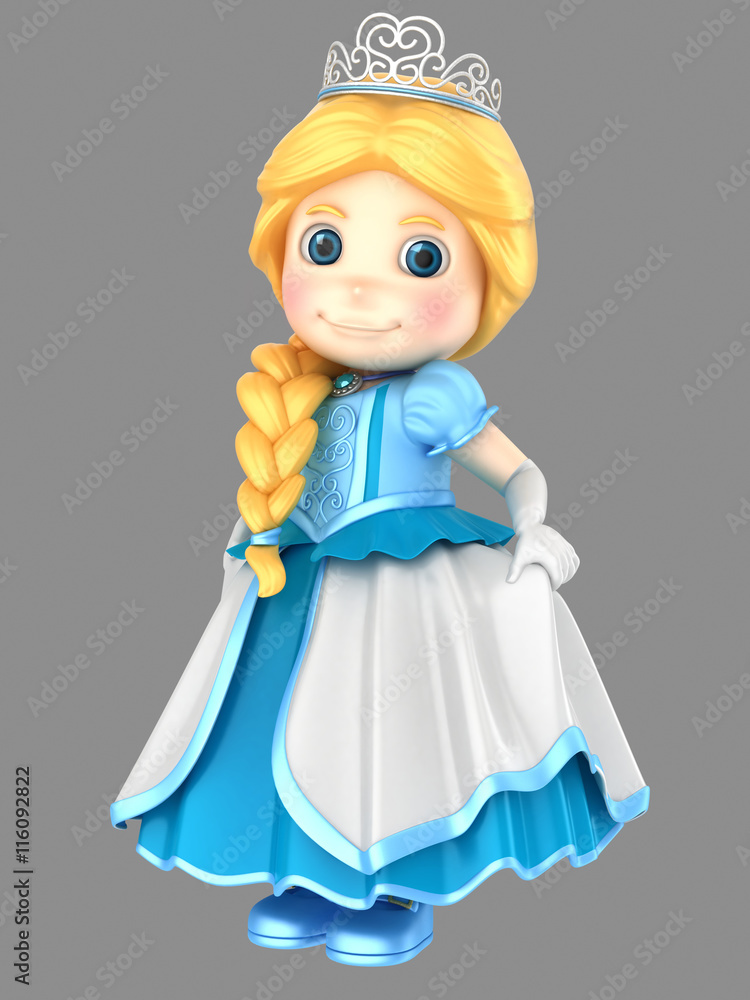 3d illustration a cute girl in a beautiful blue princess dress 3d illustration a cute girl in a beautiful blue princess dress