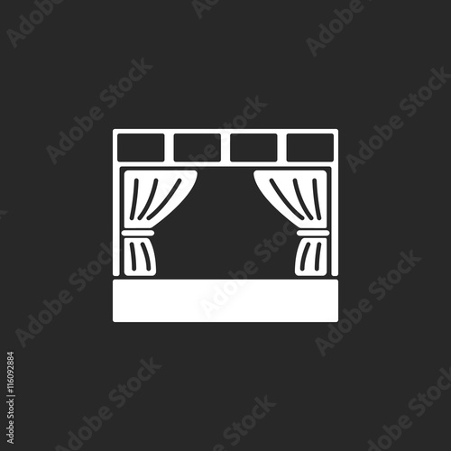 Concert perfomance stage with curtains simple icon on background