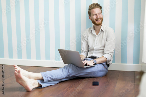 Young man working on laptop