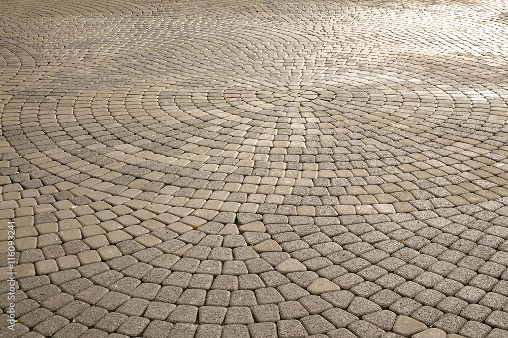 Background Of Modern  Cobblestone Paving In Perspective With Cir