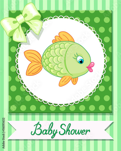 cute baby fish card draw vector