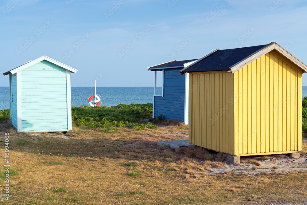 bunte Strandhütten an der Ostsee, Skanör, Schweden bunte Strandhütten an der Ostsee, Skanör, Schweden