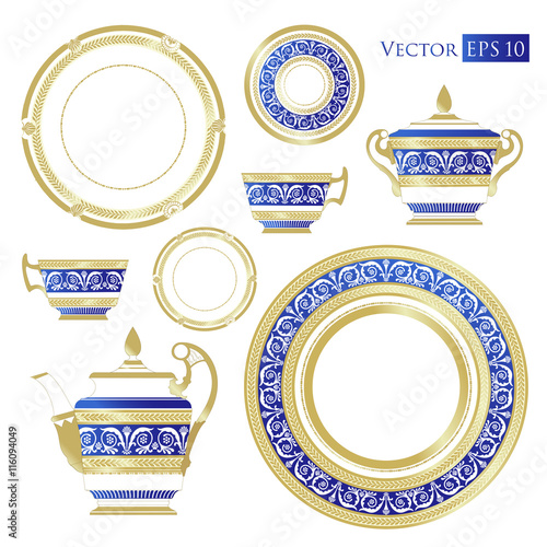 Fine China - Set of porcelain. Services. Teapots, cups, sugar bowls, saucers and plates.