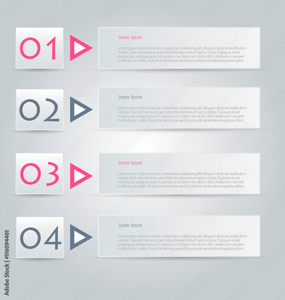 Business infographics tabs template for presentation, education, web design, banner, brochure, flyer. Pink and grey colors. Vector illustration.