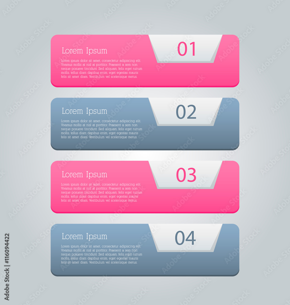 Business infographics tabs template for presentation, education, web design, banner, brochure, flyer. Pink and grey colors. Vector illustration. Business infographics tabs template for presentation, education, web design, banner, brochure, flyer. Pink and grey colors. Vector illustration.