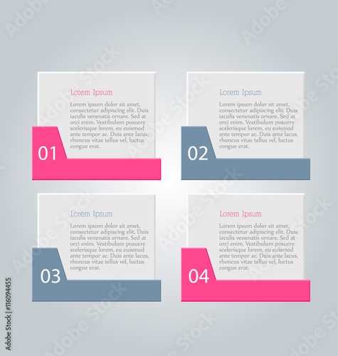 Business infographics tabs template for presentation, education, web design, banner, brochure, flyer. Pink and grey colors. Vector illustration.