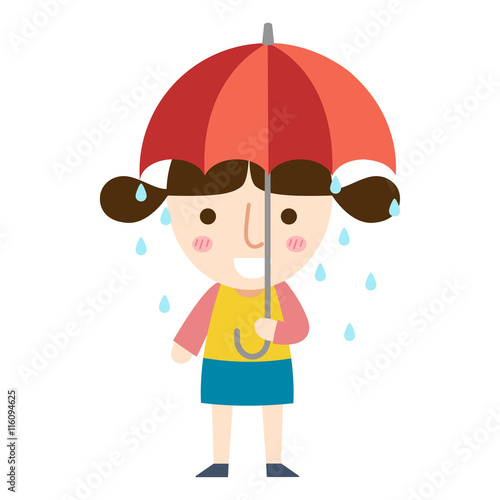 young girl with umbrella in the rain vector