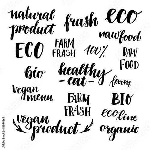 Hand drawn vector illustration - Set of organic food labels. Org