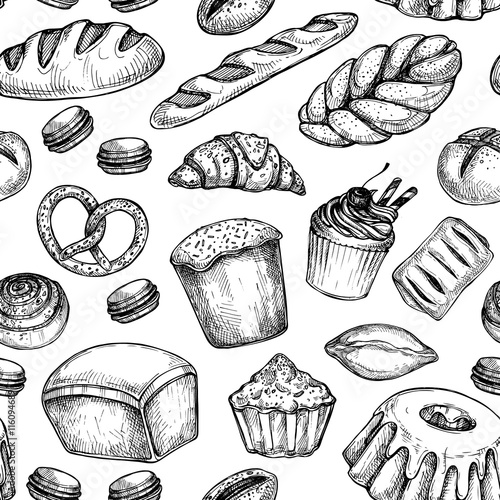 Hand drawn vector illustration - Seamless pattern with sweet and