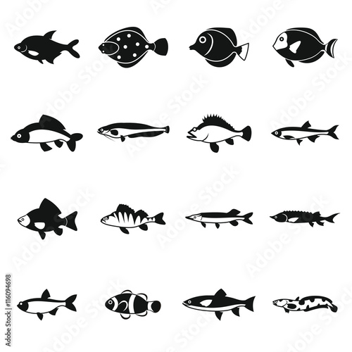 Cute fish icons set in simple style. Sea set collection isolated vector illustration