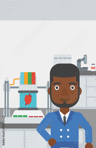Man with three D printer vector illustration.