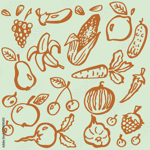 Fruit. Vegetables. Vector. Hand-drawn.