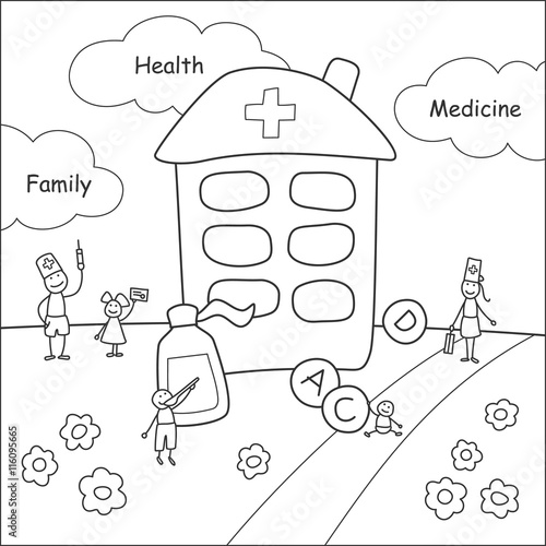 Family stories: health and medicine. Linear, black and white.