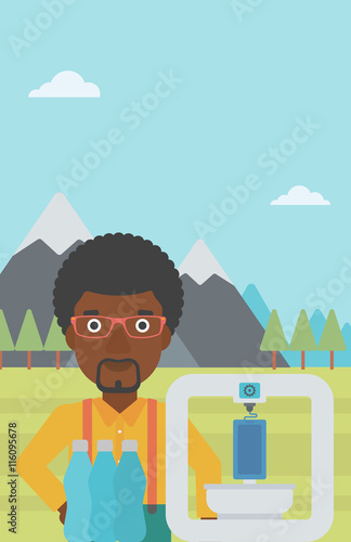 Man with three D printer vector illustration.