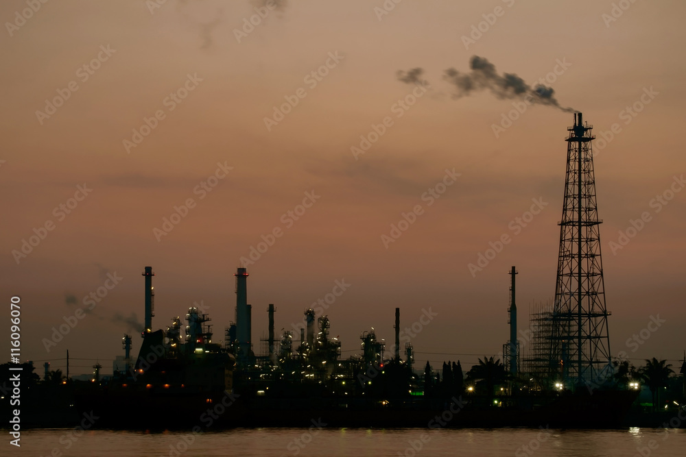 Oil refinery / Silhouette of oil refinery in the morning. Oil refinery / Silhouette of oil refinery in the morning.