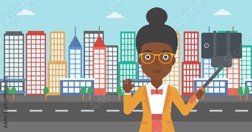 Woman making selfie vector illustration.