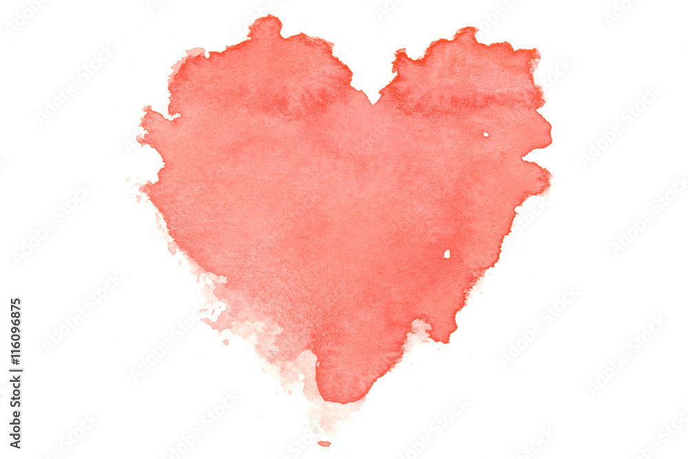 Rough red heart shape water color illustration on white backgrou