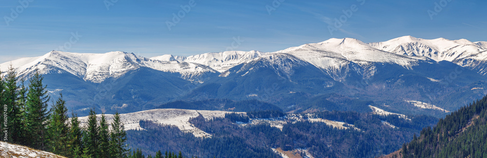  landscape, spring snow-capped mountain range