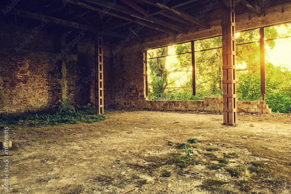 Fototapeta premium Abandoned old industrial building interior