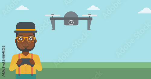 Man flying drone vector illustration.
