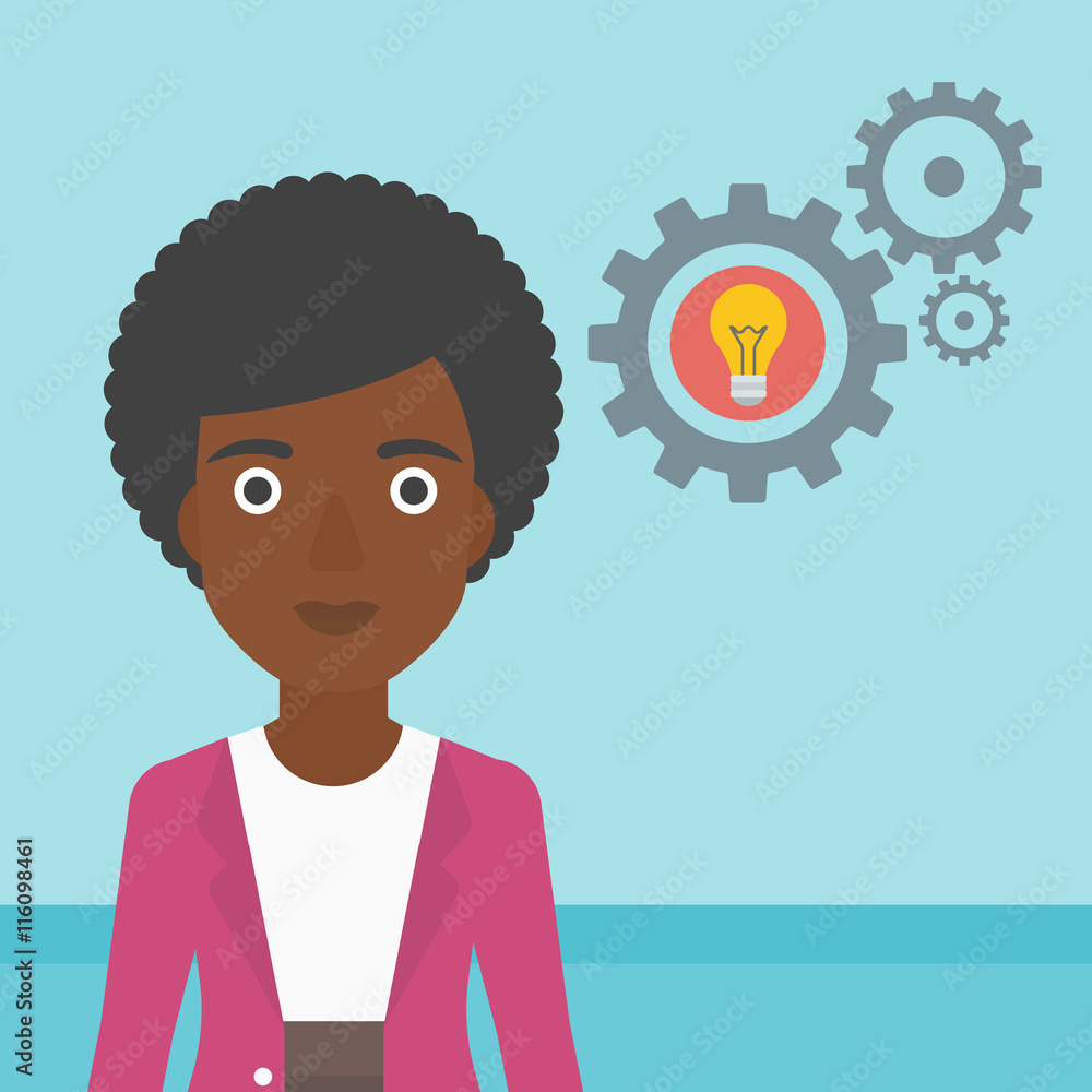 Woman with bulb and gears vector illustration. Woman with bulb and gears vector illustration.