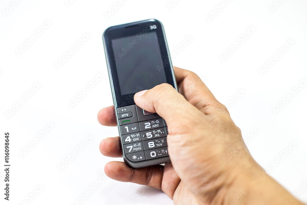 mobile in the hand, close up mobile on white background mobile in the hand, close up mobile on white background