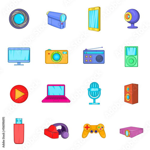 Multimedia icons set in cartoon style. Video set collection isolated vector illustration