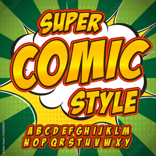 Creative high detail comic font. Alphabet in the style of comics, pop art.