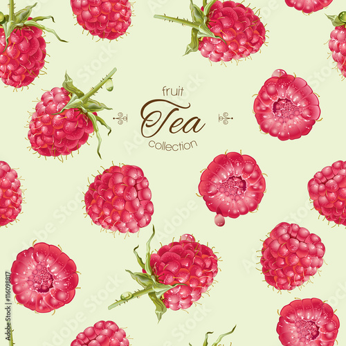 Vector raspberry tea seamless pattern.