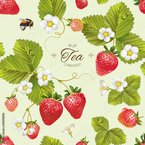 Vector strawberry tea seamless pattern.