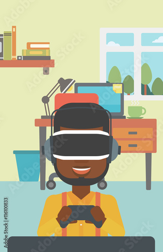 Man wearing virtual reality headset.