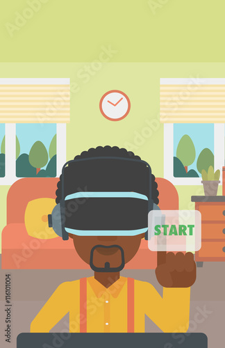 Man wearing virtual reality headset.