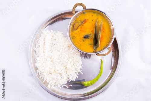 Dal fry and rice - a traditional indian food