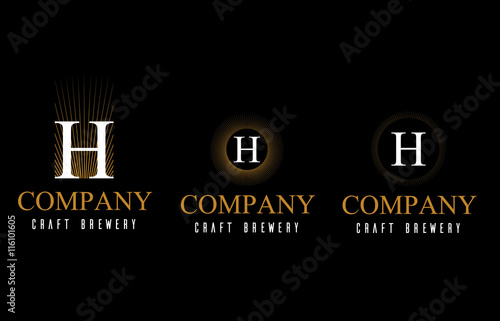 Sun retro label beer flat logo
