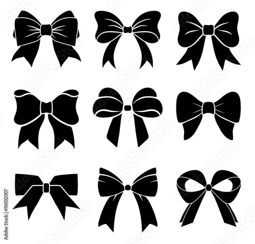 Set of graphical decorative bows. Vector icon collection