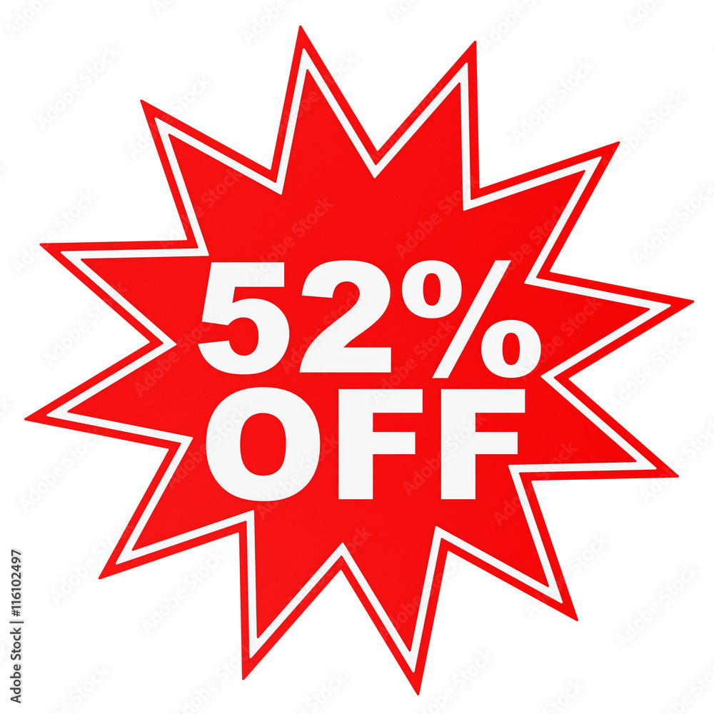 Discount 52 percent off. 3D illustration. Discount 52 percent off. 3D illustration.