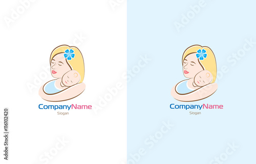 Mum child flower flat logo