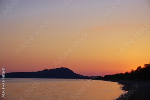 Sunset over the Bay of Navarino in Gialova in Messenia  Greece