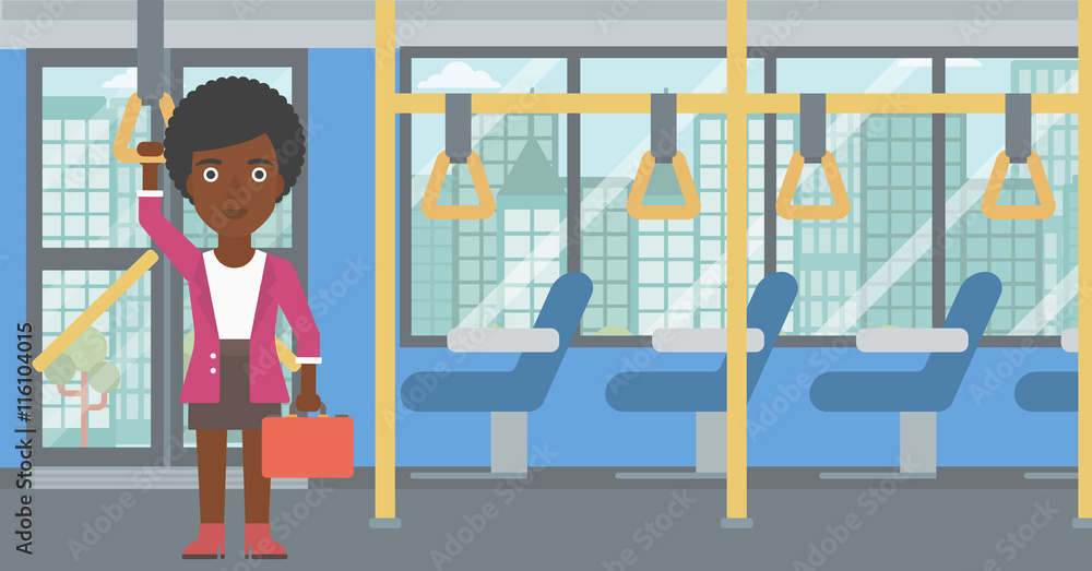 Woman traveling by public transport. Woman traveling by public transport.