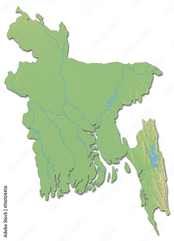 Relief map of Bangladesh - 3D-Rendering
