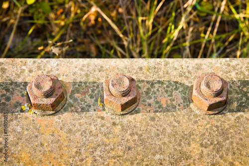 Old rusty anchor bolt with iron plate